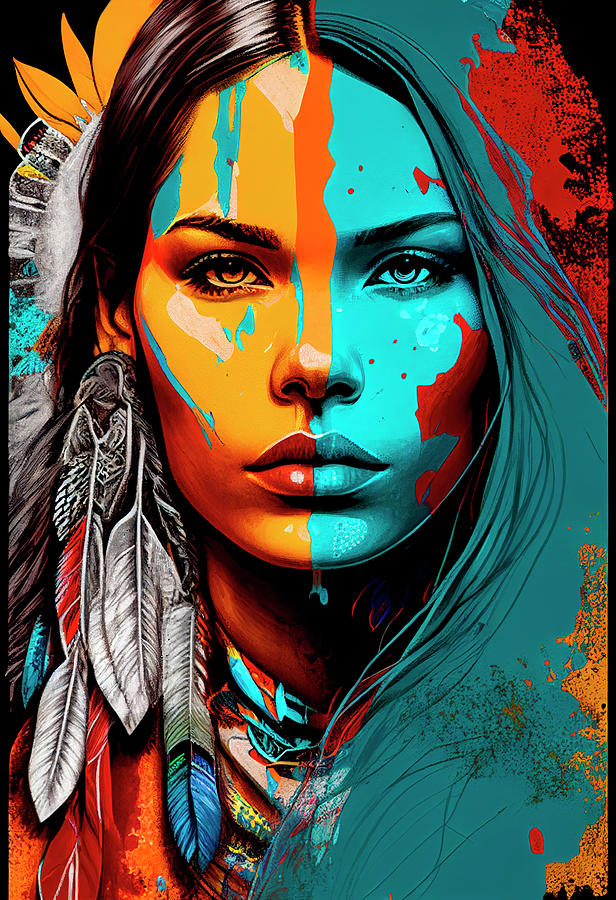 Native American Woman Mixed with Realism Pop Art Psychedelic Digital ...