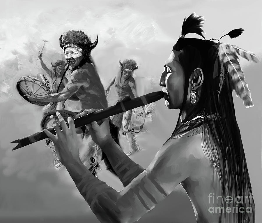 Wolves Painting - Native Cultural Dance and flute 0043  by Gull G