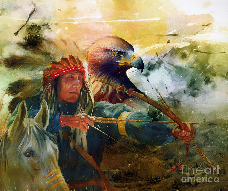 Native hunter and eagle  Painting by Gull G