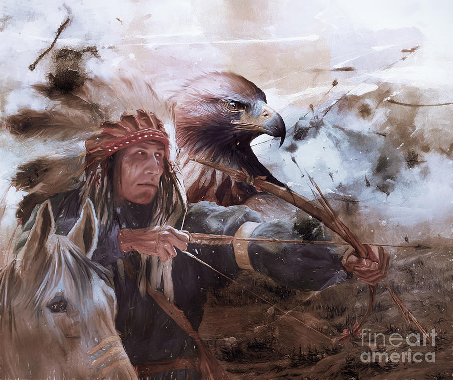 Native hunter art 43 Painting by Gull G