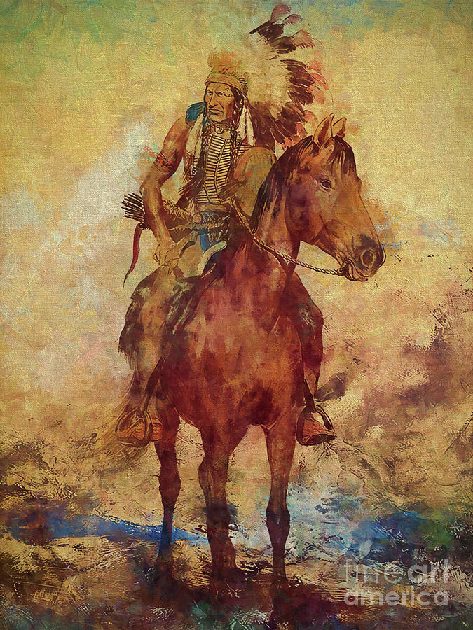 Native warrior on horse  Painting by Gull G