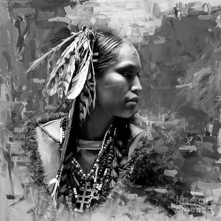 Native Woman bg500i Painting by Gull G - Fine Art America