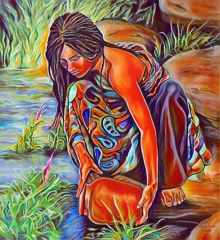 Native woman getting water Photograph by Mike Holder - Fine Art America