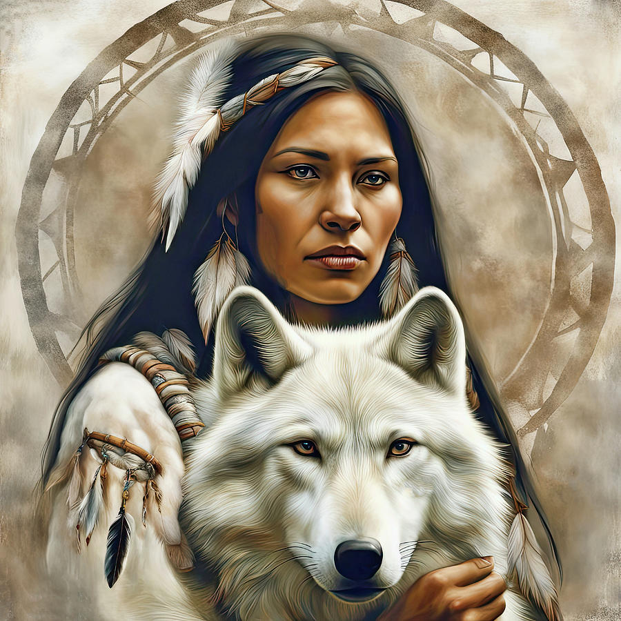 Native Woman With Wolf  Digital Art by HH Photography of Florida