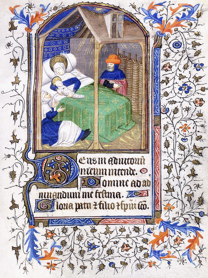 Nativity Scene From Book of Hours Painting by Master of the Munich Golden Legend