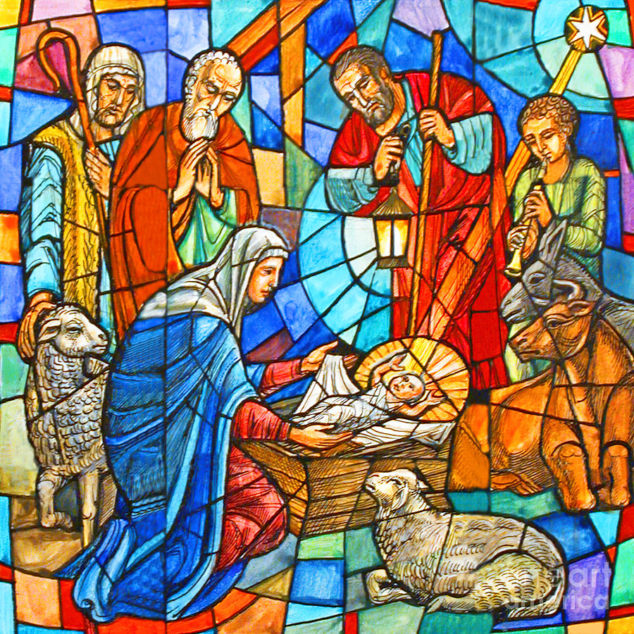 Nativity Scene in Red and Blue Photograph by Munir Alawi