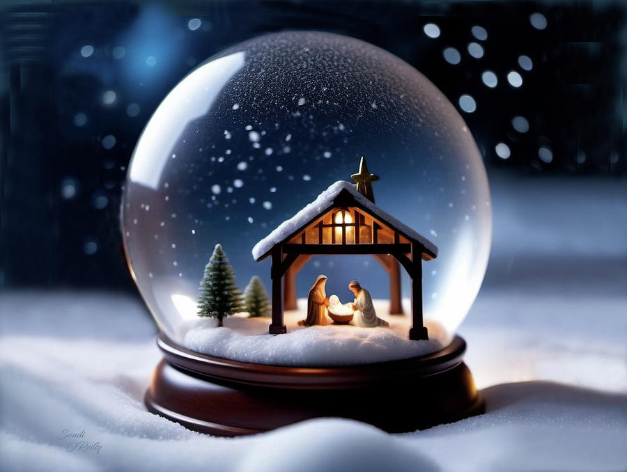 Nativity Snow Globe Scene Mixed Media by Sandi OReilly
