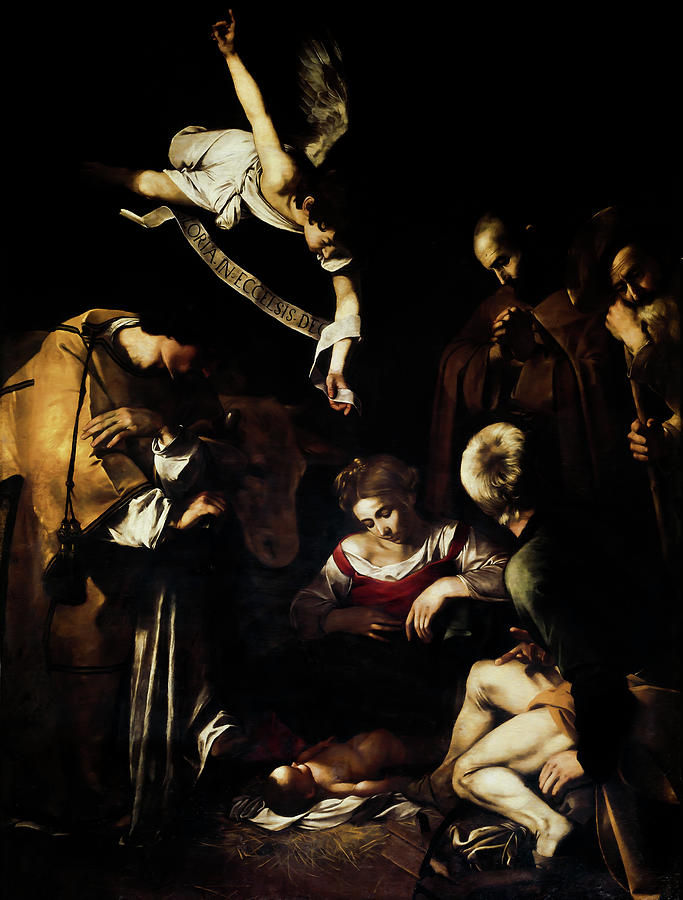 Nativity with St. Francis and St. Lawrence by Caravaggio Painting by