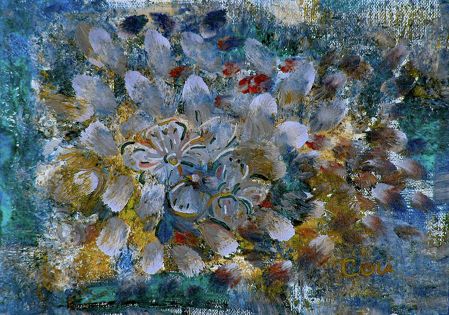 Natural Bouquet Turquoise and Yellow Painting by Corinne Carroll