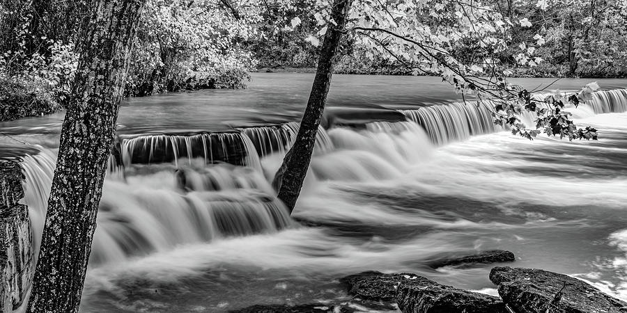 Black And White Photograph - Natural Dam Falls in Arkansas Monochrome Panorama by Gregory Ballos