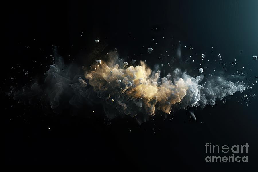 Abstract Painting - Natural Dust Particles Flow In Air On Black Background by N Akkash