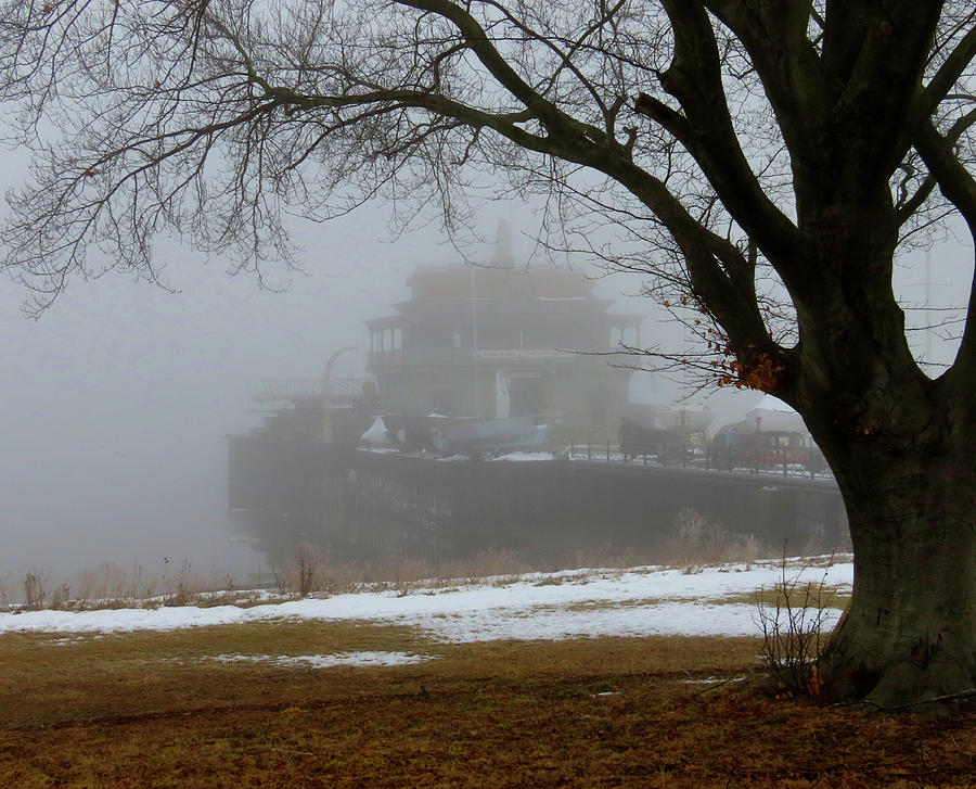 Natural Framing of Riverton Yacht Club on a Foggy Morning Photograph by Linda Stern