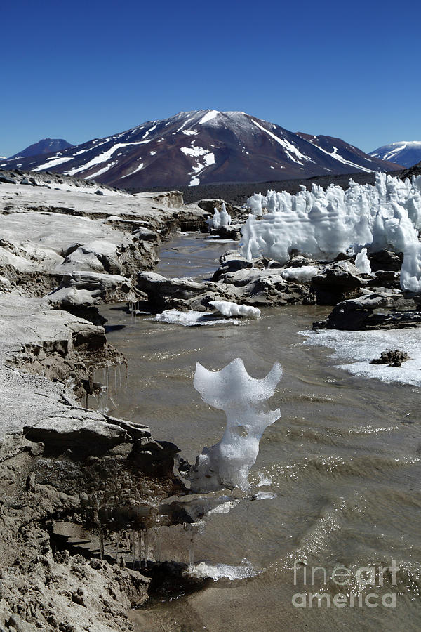Natural ice sculpture and Mulas Muertas volcano Chile Photograph by James Brunker