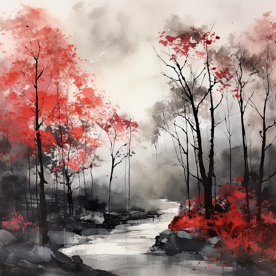 Nature Red Intertwine Painting by Lourry Legarde