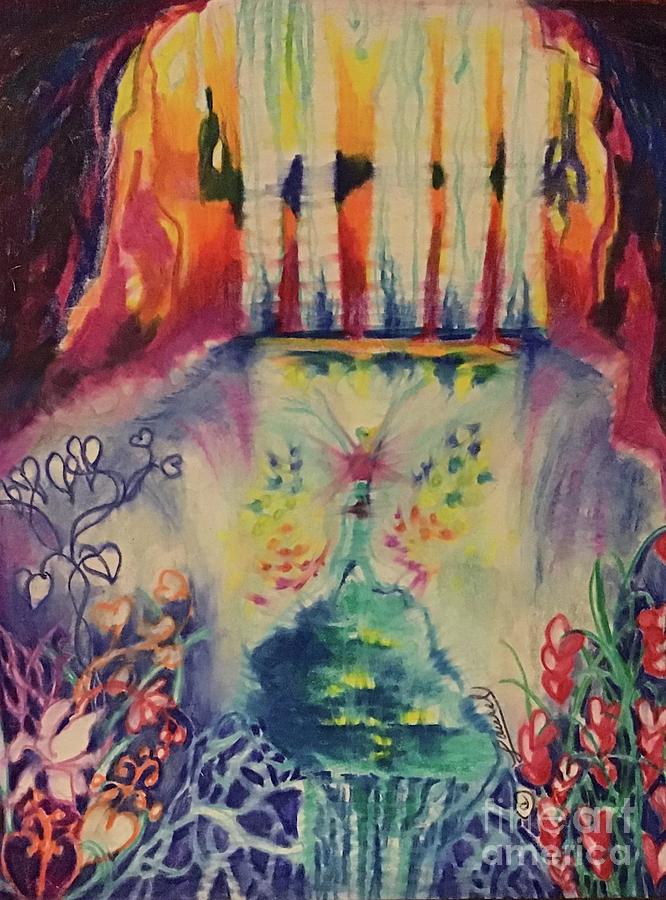 Surrealism Painting - Nature Spirit of Waterfall Mist at Sunset by Laurel Adams