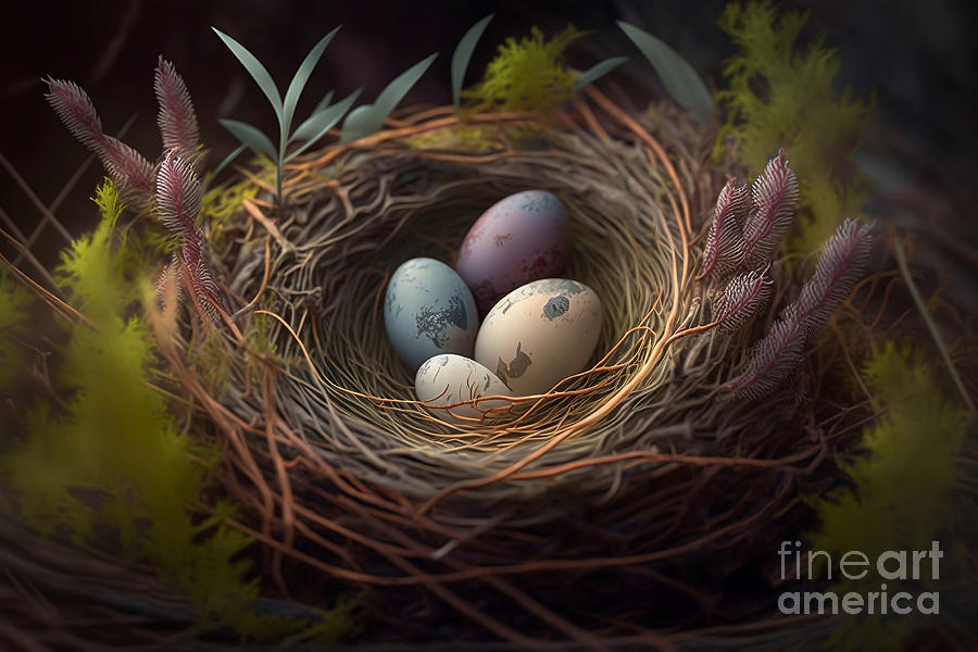 Easter Digital Art - Natures Easter Palette, Photorealistic Eggs Nestled in a Natural Setting by Jeff Creation