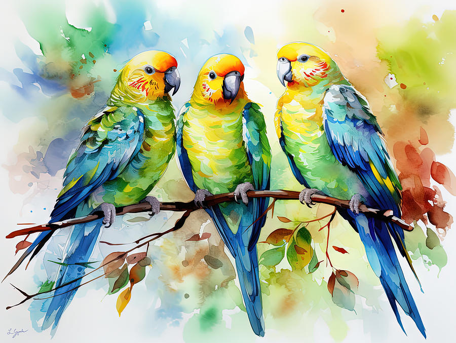 Natures Palette - Colorful Birds Art Painting by Lourry Legarde
