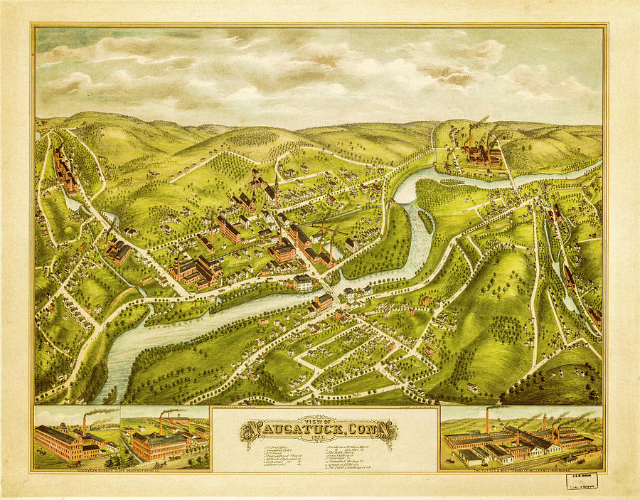 Naugatuck Connecticut Historical Vintage Map Drawing by Joseph S Giacalone