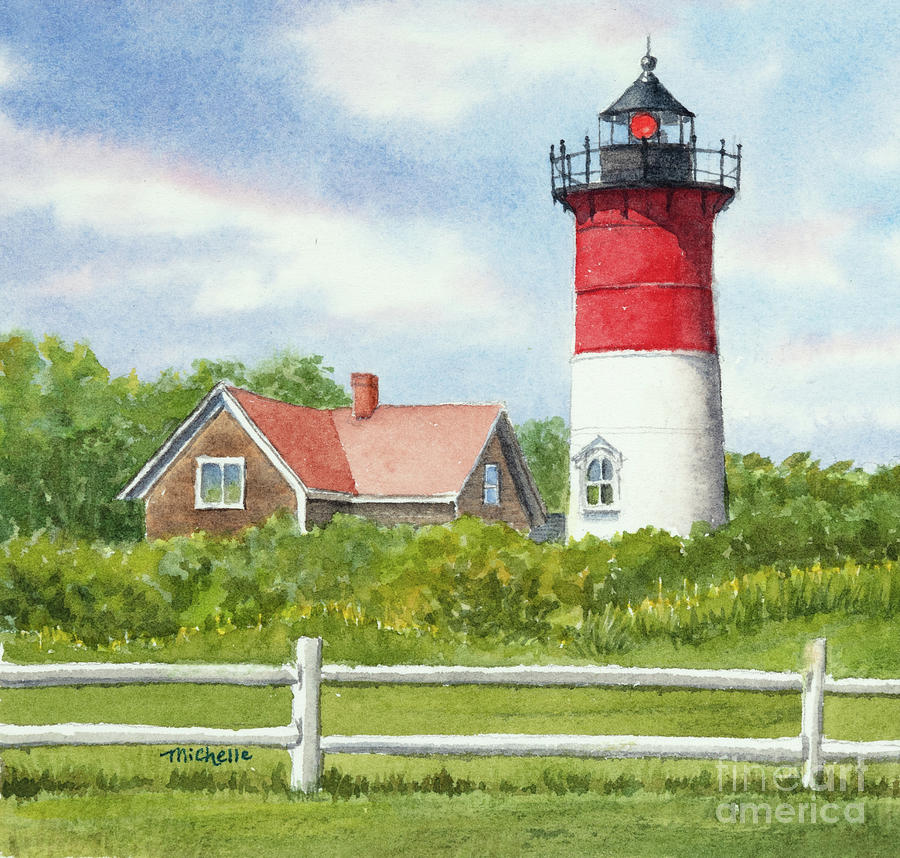 Nauset Light aka The Cape Cod Chip Lighthouse Painting by Michelle Constantine
