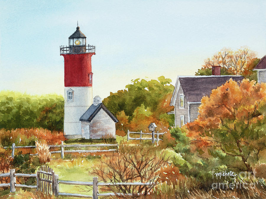 Nauset Lighthouse Cape Cod Painting by Michelle Constantine