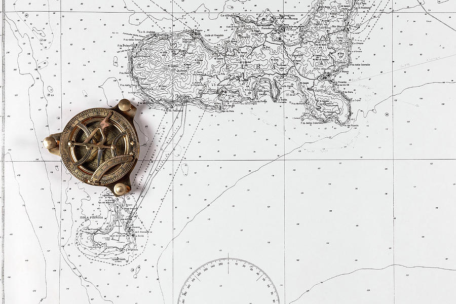 Nautical chart with compass Photograph by Fabiano Di Paolo