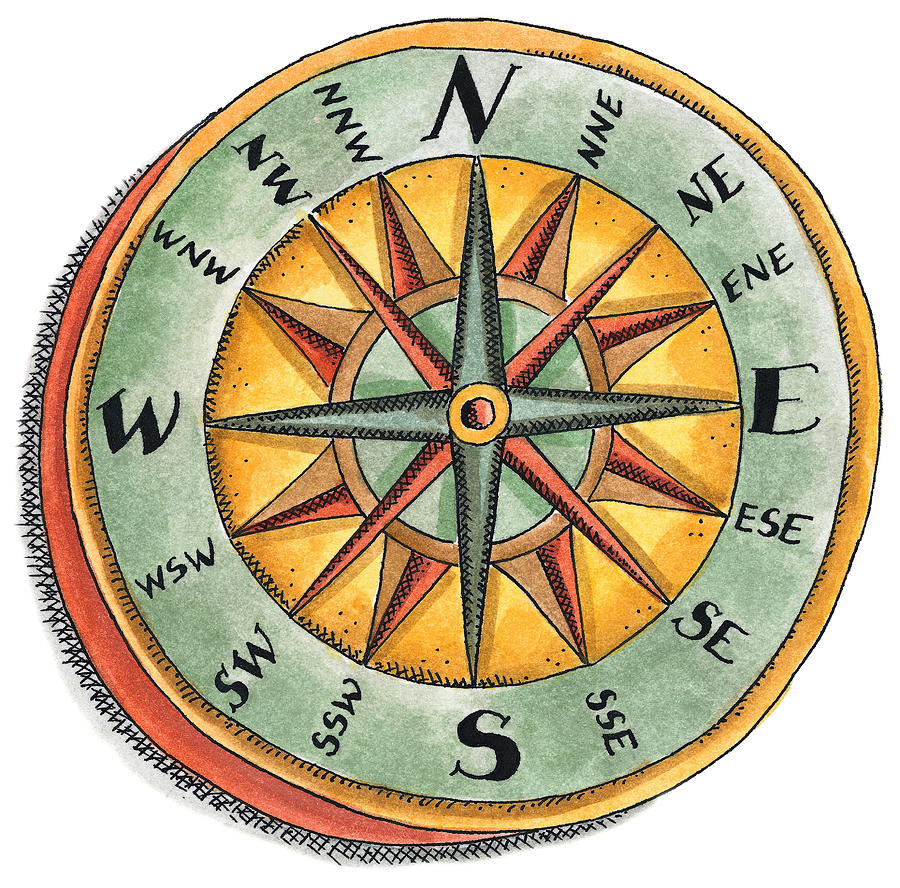 Nautical Compass Drawing by Jennifer Thermes