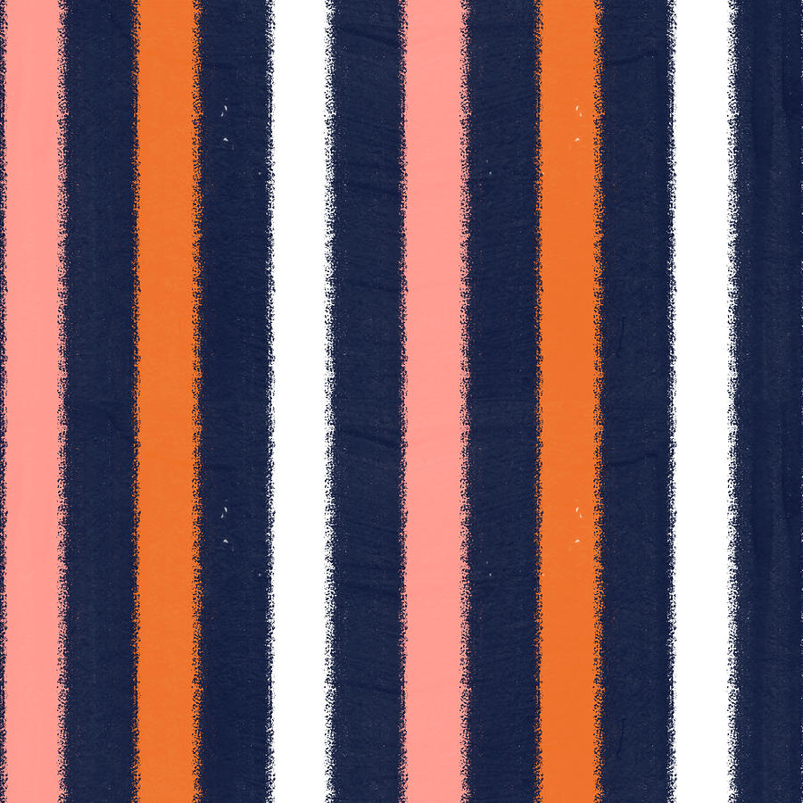 Nautical Coral and Navy Stripes Pattern Art by Jen Montgomery Painting by Jen Montgomery