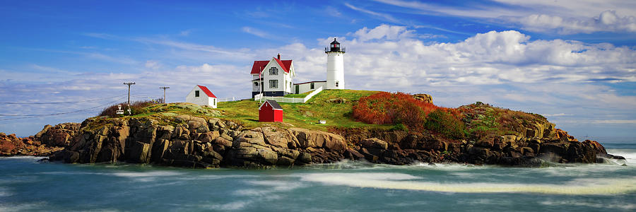 Nautical Dreams - York Maines Nubble Lighthouse Panorama Photograph by Gregory Ballos