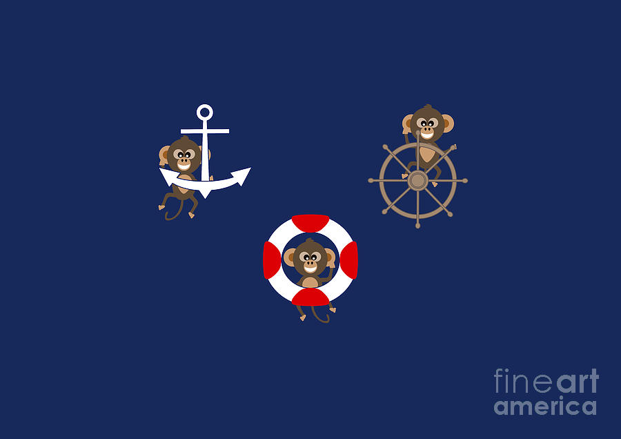 Nautical Monkeys being Naughty Too Digital Art by Barefoot Bodeez Art