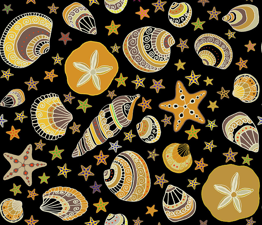 Nautical Sea Shells Digital Art by Vagabond Folk Art - Virginia Vivier