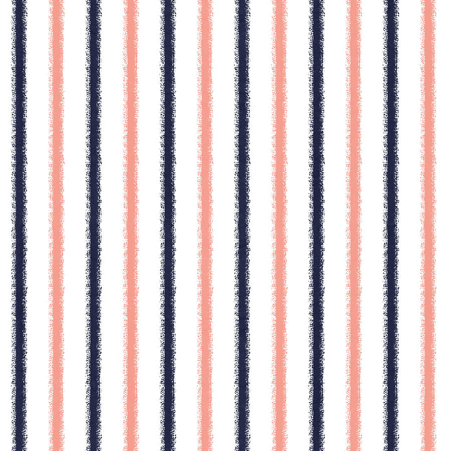 Nautical Thin Coral and Navy Stripes Pattern Art by Jen Montgomery Painting by Jen Montgomery
