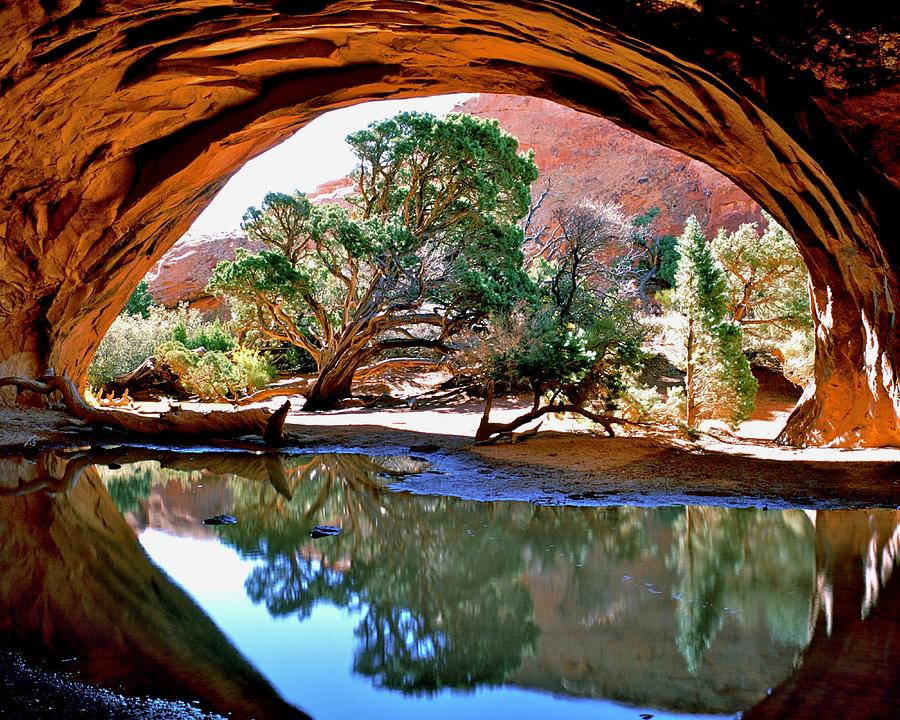 Swirling Navajo Arch Reflection Photograph by Ed Riche