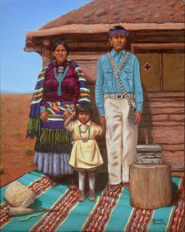 Navajo Family Portrait Painting by Susan Armenta