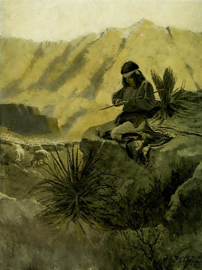 Navajo herder in the foothills Painting by Newell Wyeth