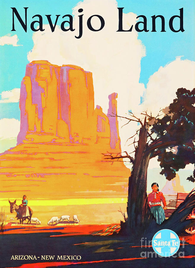 Navajo Land Arizona New Mexico 1950s Vintage Santa Fe Railway Travel Poster Art Painting by Peter Ogden