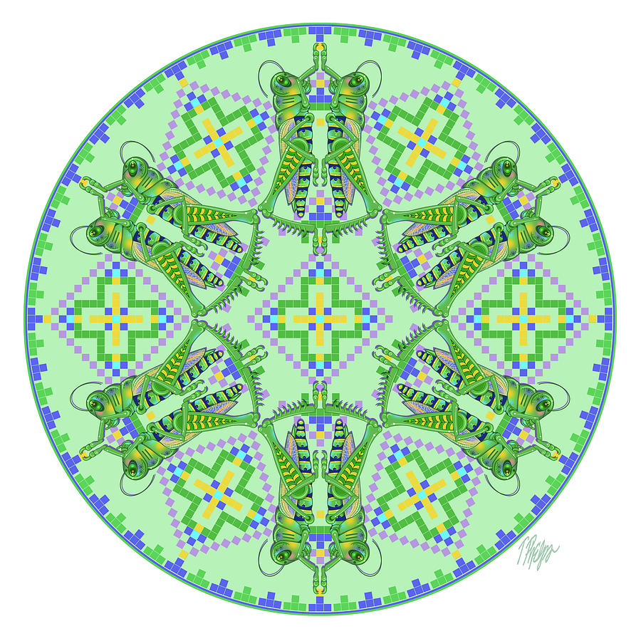 Grasshopper Digital Art - Navajo Meadow Grasshopper Mandala by Tim Phelps