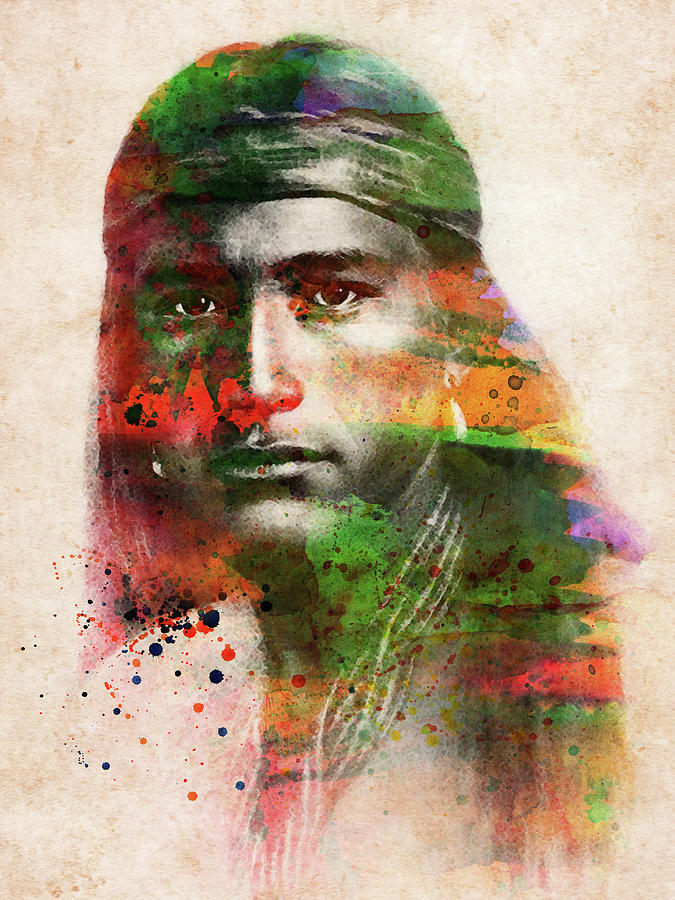 Navajo Native American Indian Colorful Watercolor Digital Art