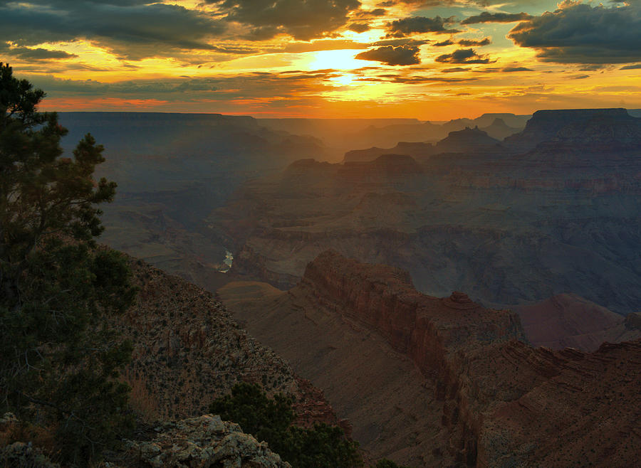Navajo Point Sunset- Grand Canyon Photograph by Stephen Vecchiotti