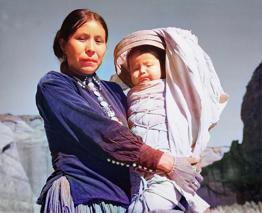 Navajo Woman With Infant Color Photograph by Ansel Adams