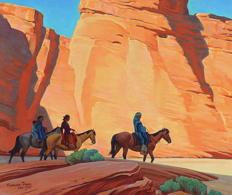 Native American Painting - Navajos in a Canyon by Maynard Dixon