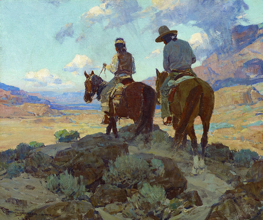 Navajos on Horseback, Through the Desert Painting by Frank Tenney ...