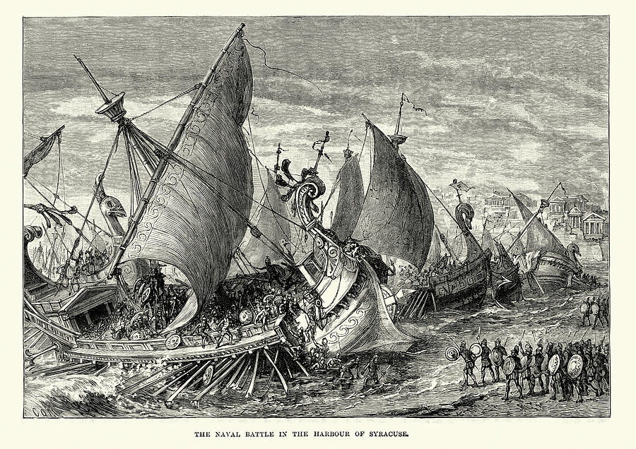 Naval Battle in the Harbour of Syracuse Drawing by Duncan1890
