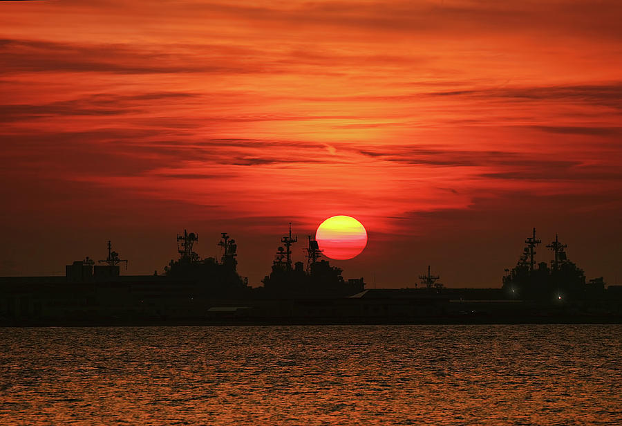 Transportation Photograph - Naval Ships at Sunset by Marcia Colelli