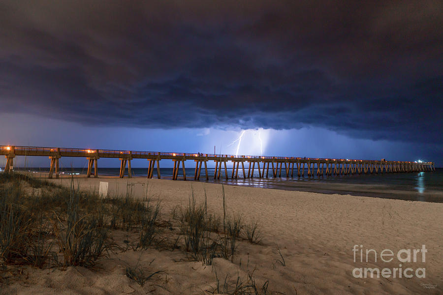 Navarre Beach Pier Lightning Strikes Photograph by Jennifer White