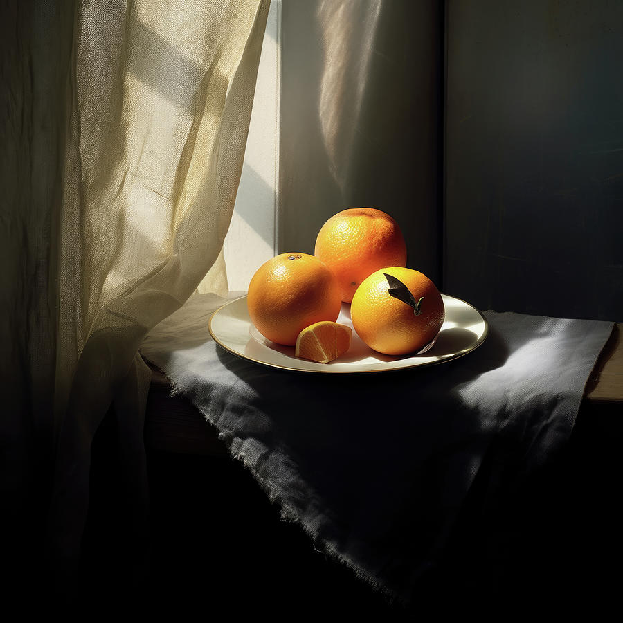Navel Oranges on Platter in Sunlight Digital Art by Yo Pedro