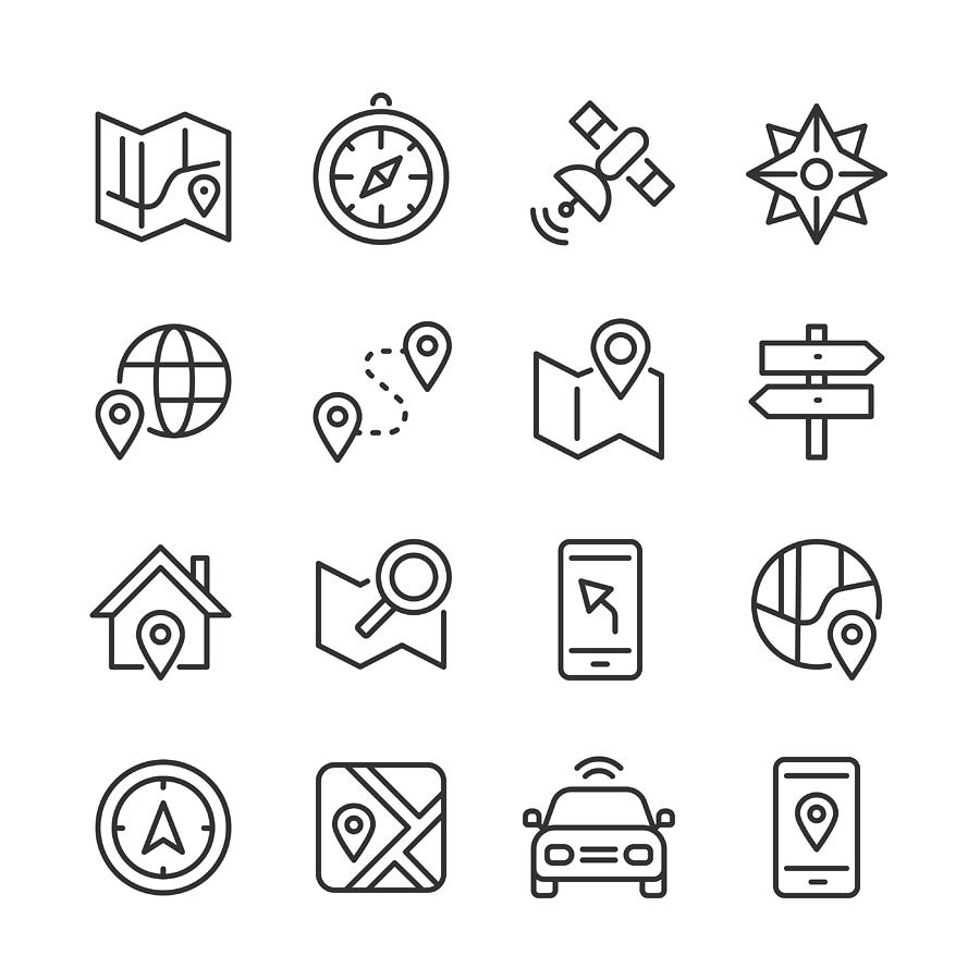 Navigation Icons — Monoline Series Drawing by RLT_Images