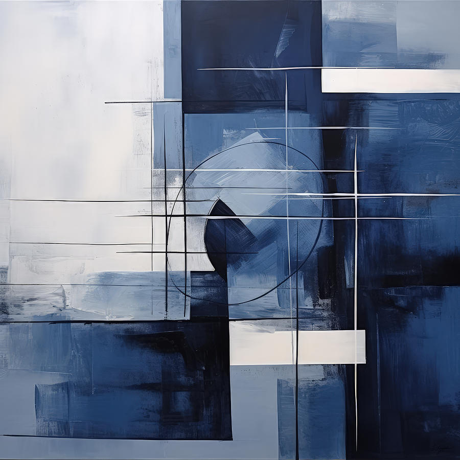 Navy Blue and White Abstract Painting Painting by Lourry Legarde