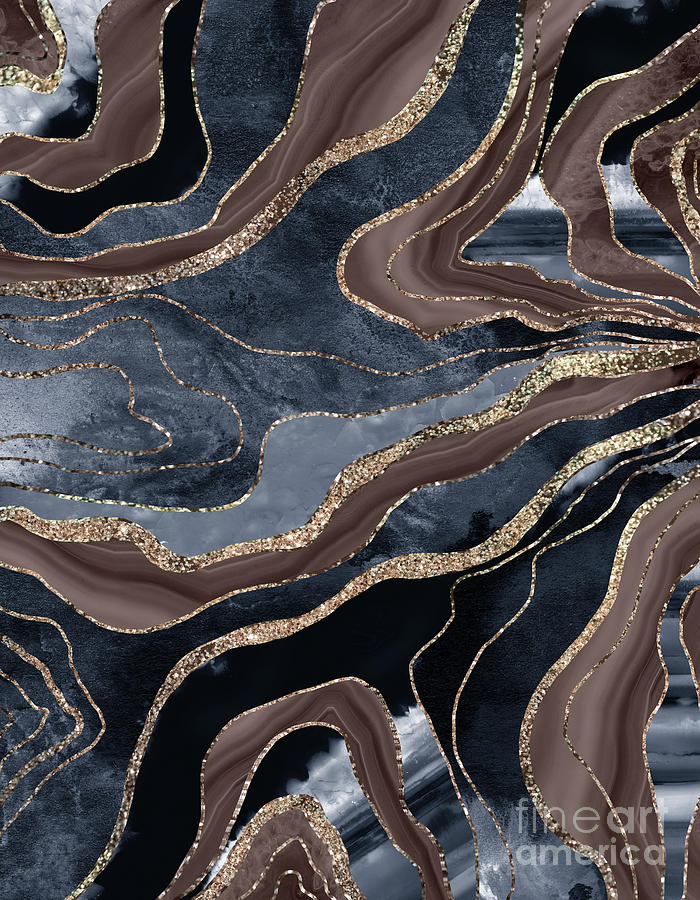 Navy Blue Brown Marble Agate Gold Glitter Glam #1 Faux Glitter #decor # ...