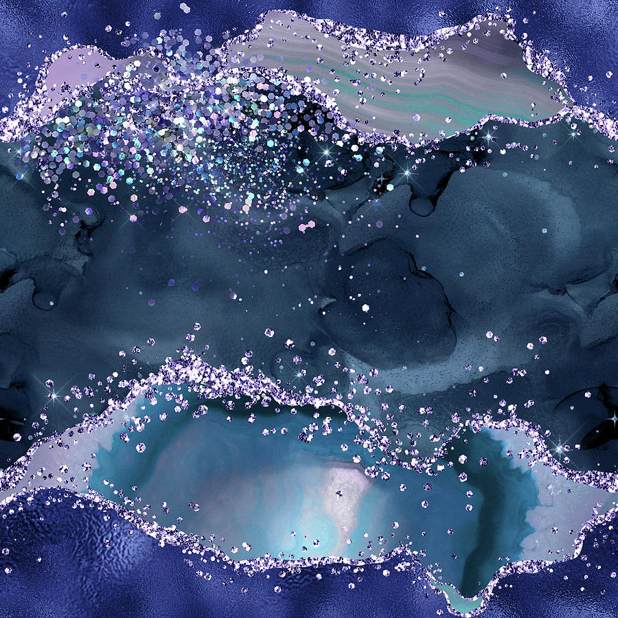 Navy Blue Ocean Glitter Agate Digital Art by Sweet Birdie Studio - Fine ...