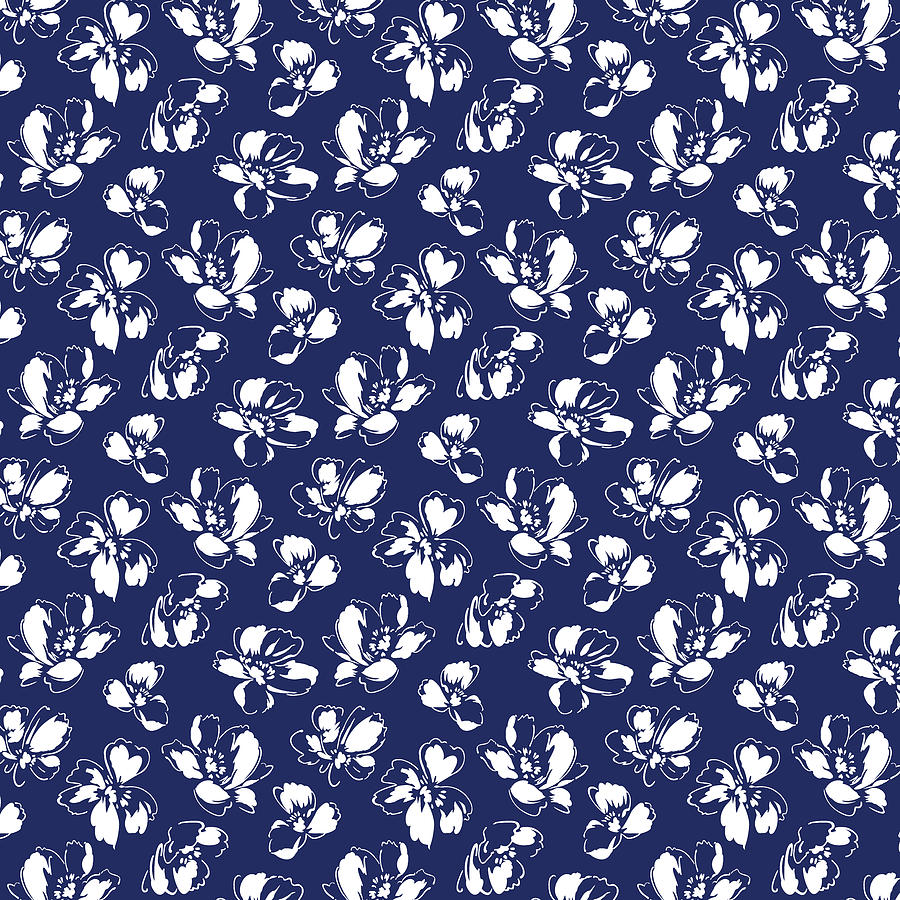 Navy Blue Tossed Floral Pattern small flowers Painting by Nikita Coulombe